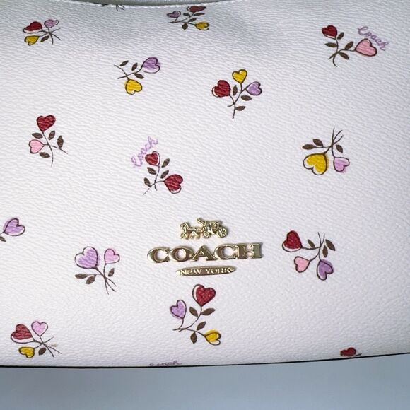 Coach CW392 Zip Top Shoulder Bag With Heart Bouquet Print Crossbody Double Strap - Picture 5 of 10